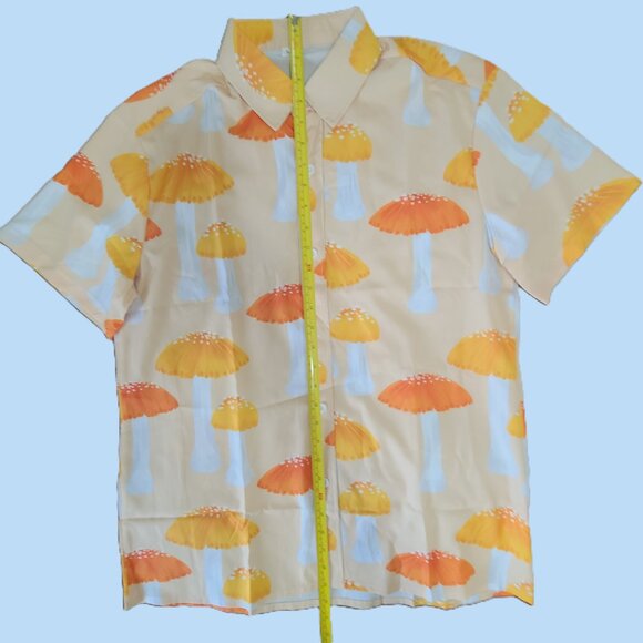 New Orange and Yellow Mushroom Print Button Front Short Sleeved Shirt - Picture 2 of 5